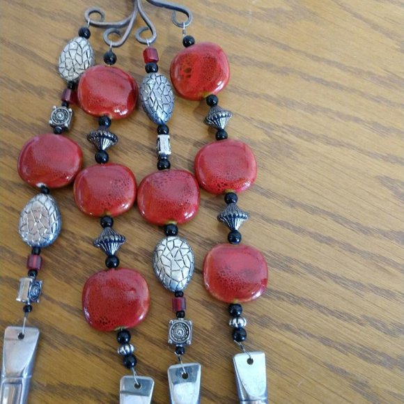 Red/Silver/Black Beads Upcycled Recycled Silverware Windchime-handmade - Picture 5 of 8